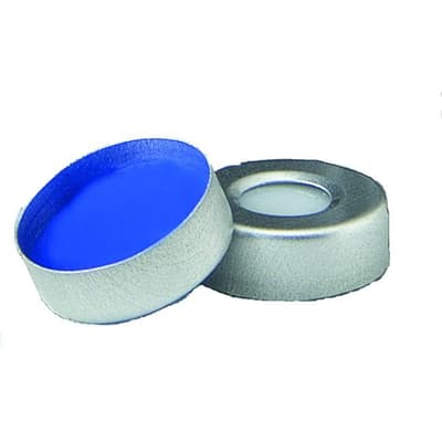 Chromatography Research Supplies 20 mm Aluminum Crimp Cap w/ Blue/White Silicone Septa (100/pk)